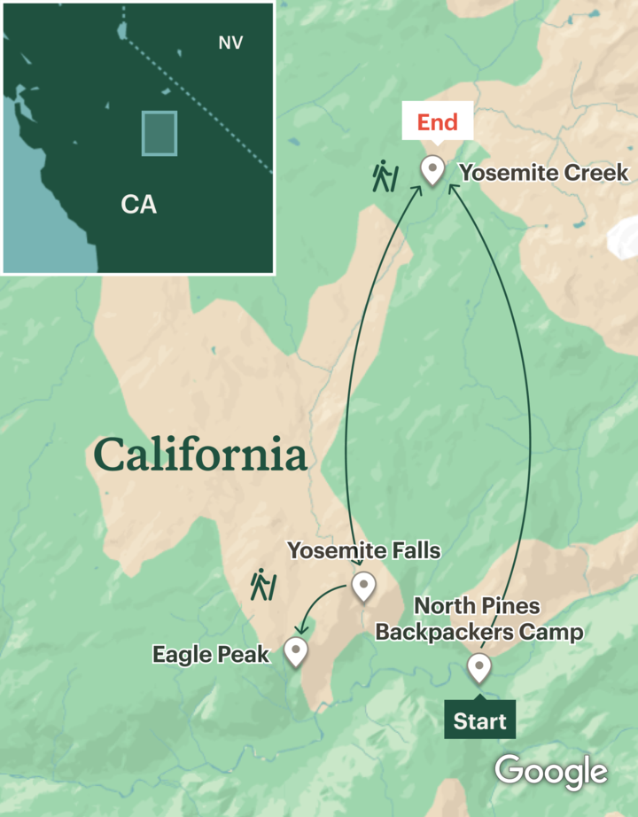 Itinerary map for Yosemite Backpacking - Classic Yosemite