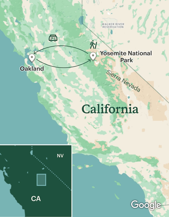 Itinerary map for Yosemite Family Adventure