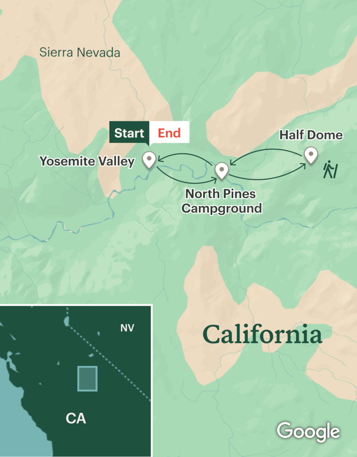 Itinerary map for Yosemite Backpacking - Half Dome