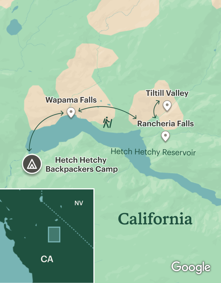 Itinerary map for Yosemite Backpacking - Hetch Hetchy