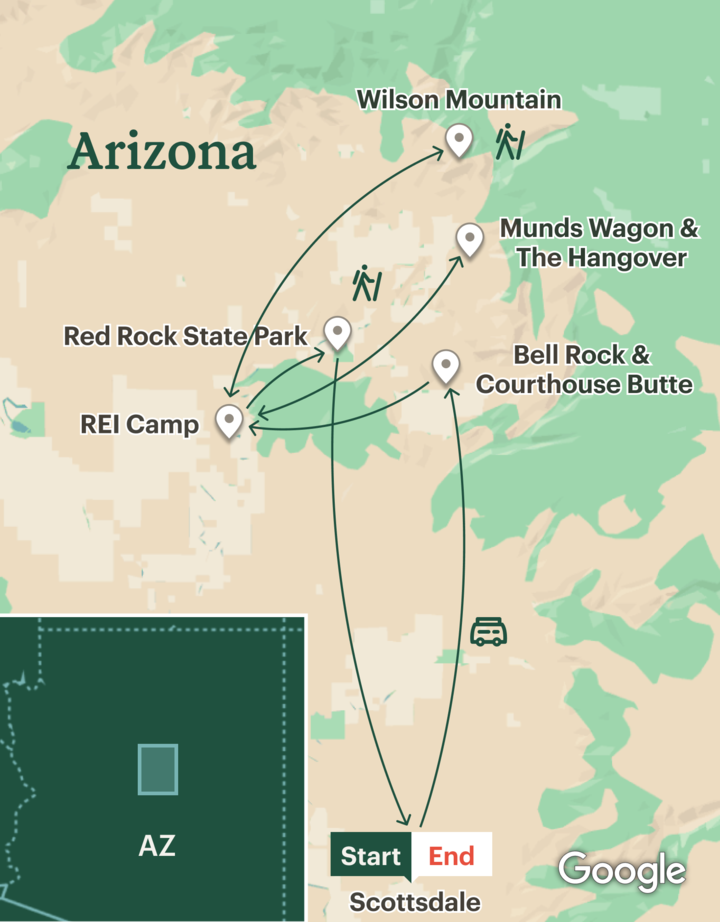 Itinerary map for Sedona Hiking & Camping