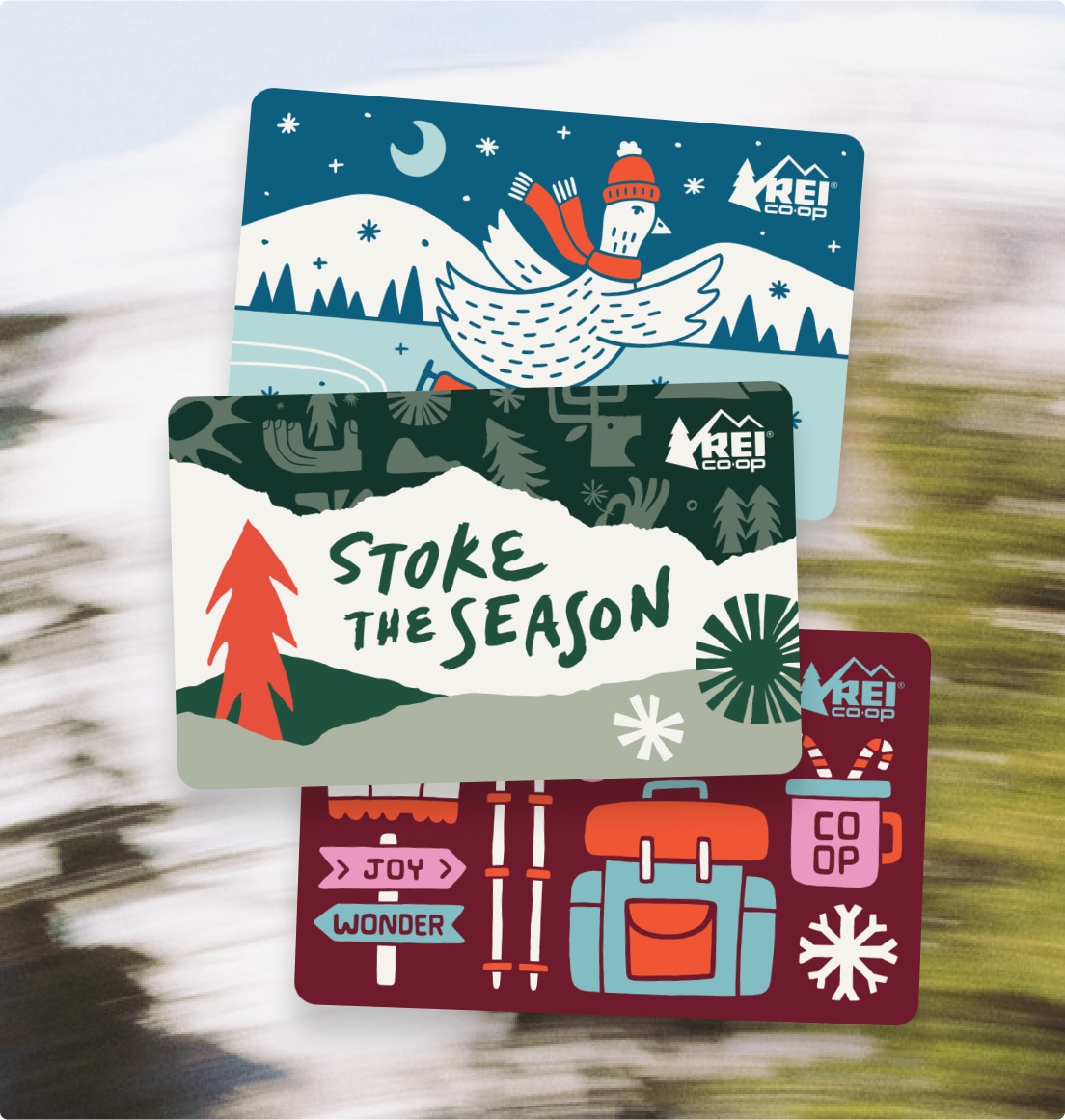 R E I Co-op holiday gift cards.