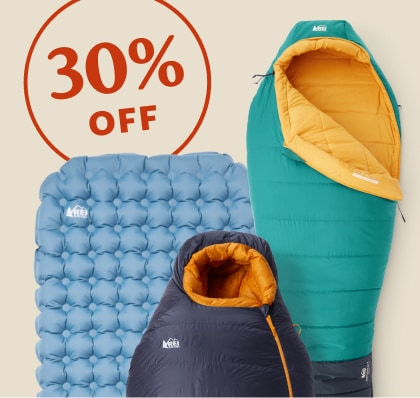 R E I Co-op brand sleeping bags and pads.