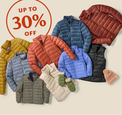 Colorful puffer jackets from top brands.