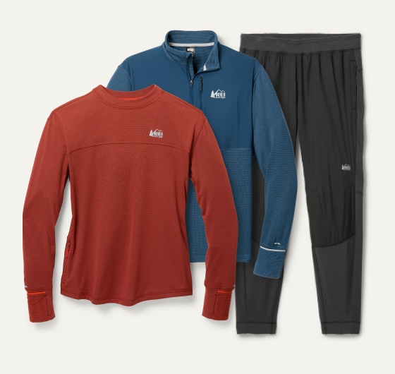 Shirt, pullover, and pants from the Swiftland cold-weather running collection.