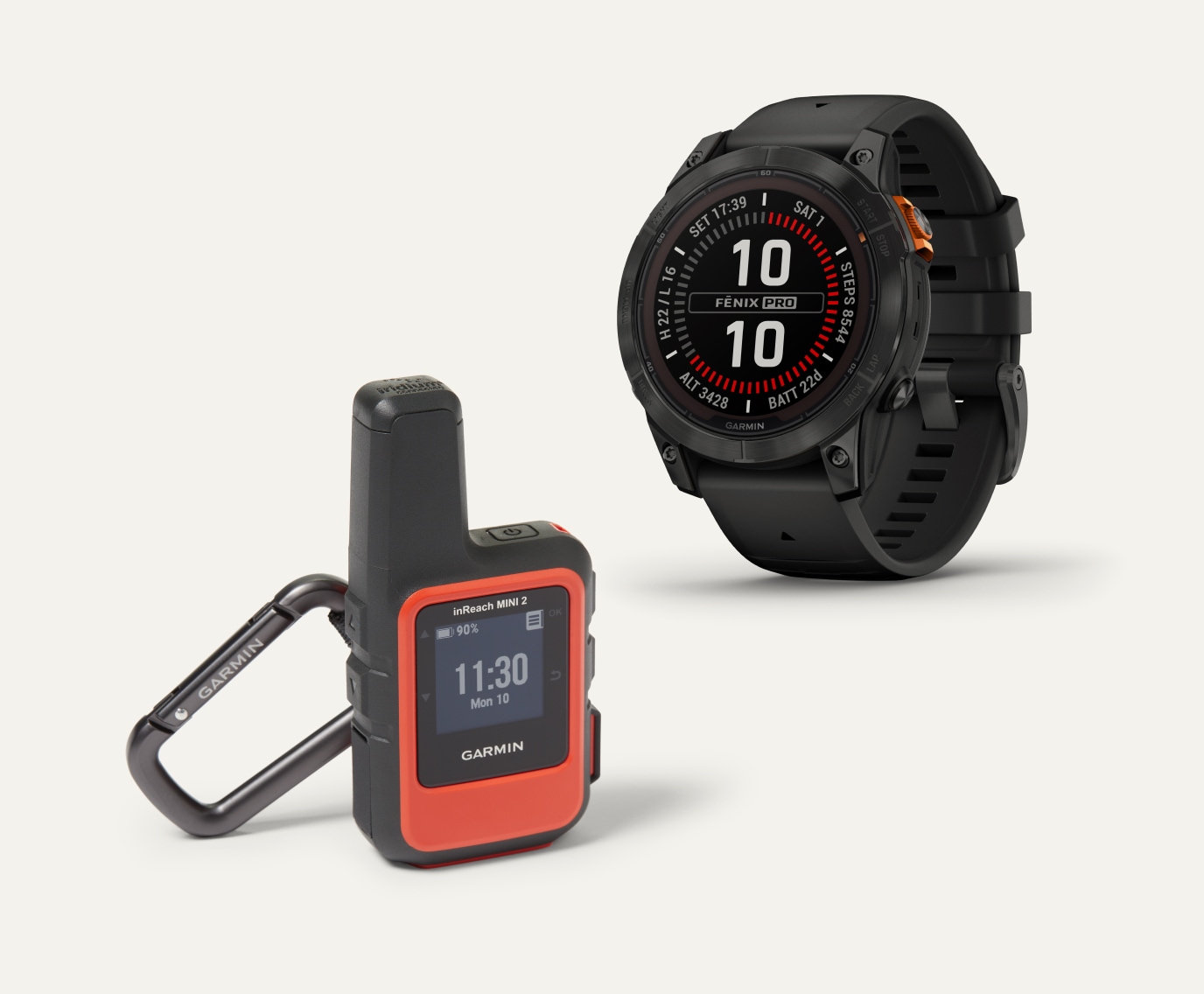 Garmin inReach Mini 2 and fenix 7 Pro smartwatch.