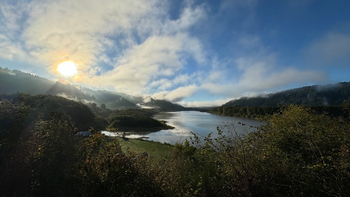 A view of Sunrise over the Klamath river from our historic hotel.