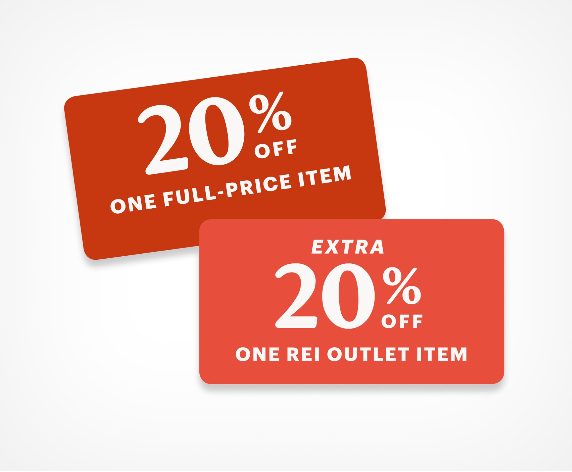 Member coupons for 20% off one full-price item and one R E I Outlet item.