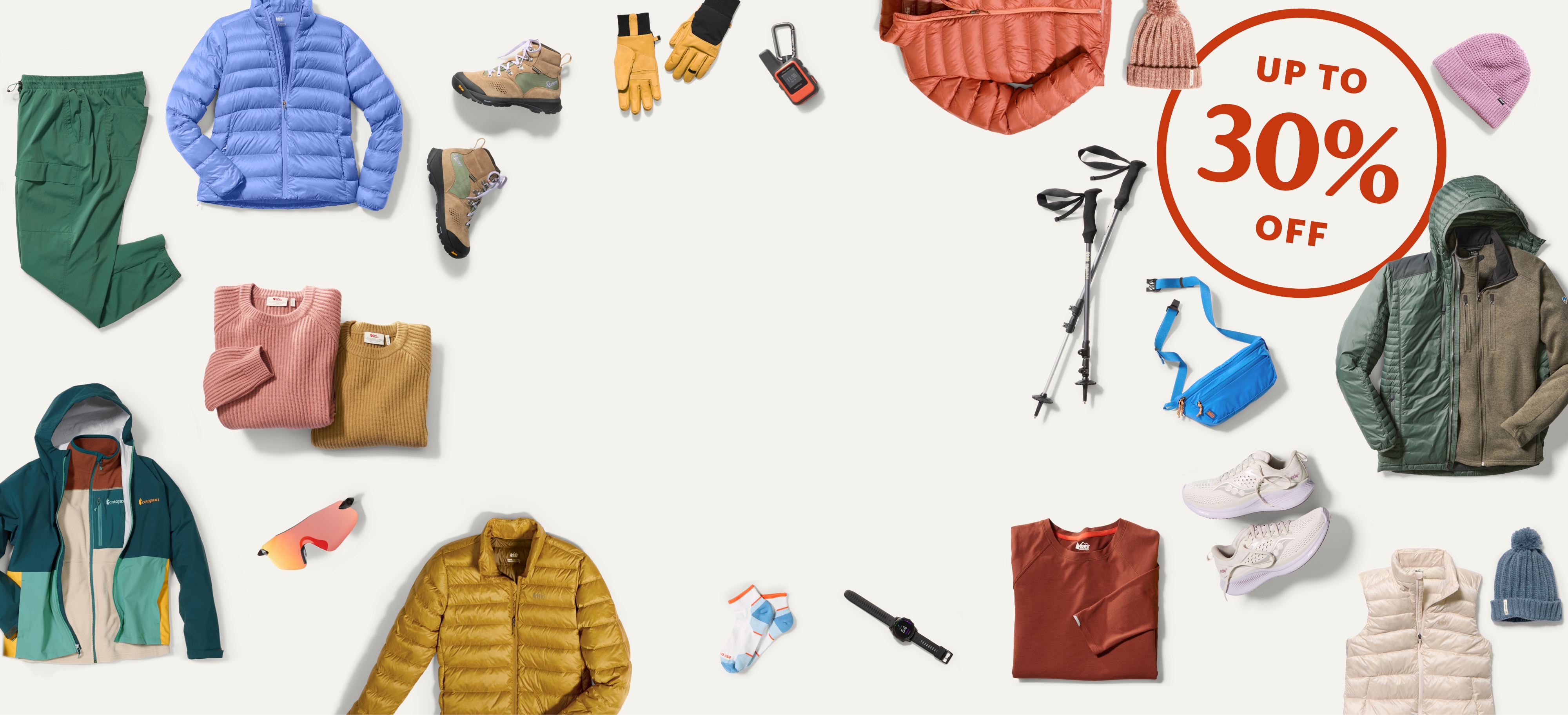 A collage of gear and clothing for winter adventures.