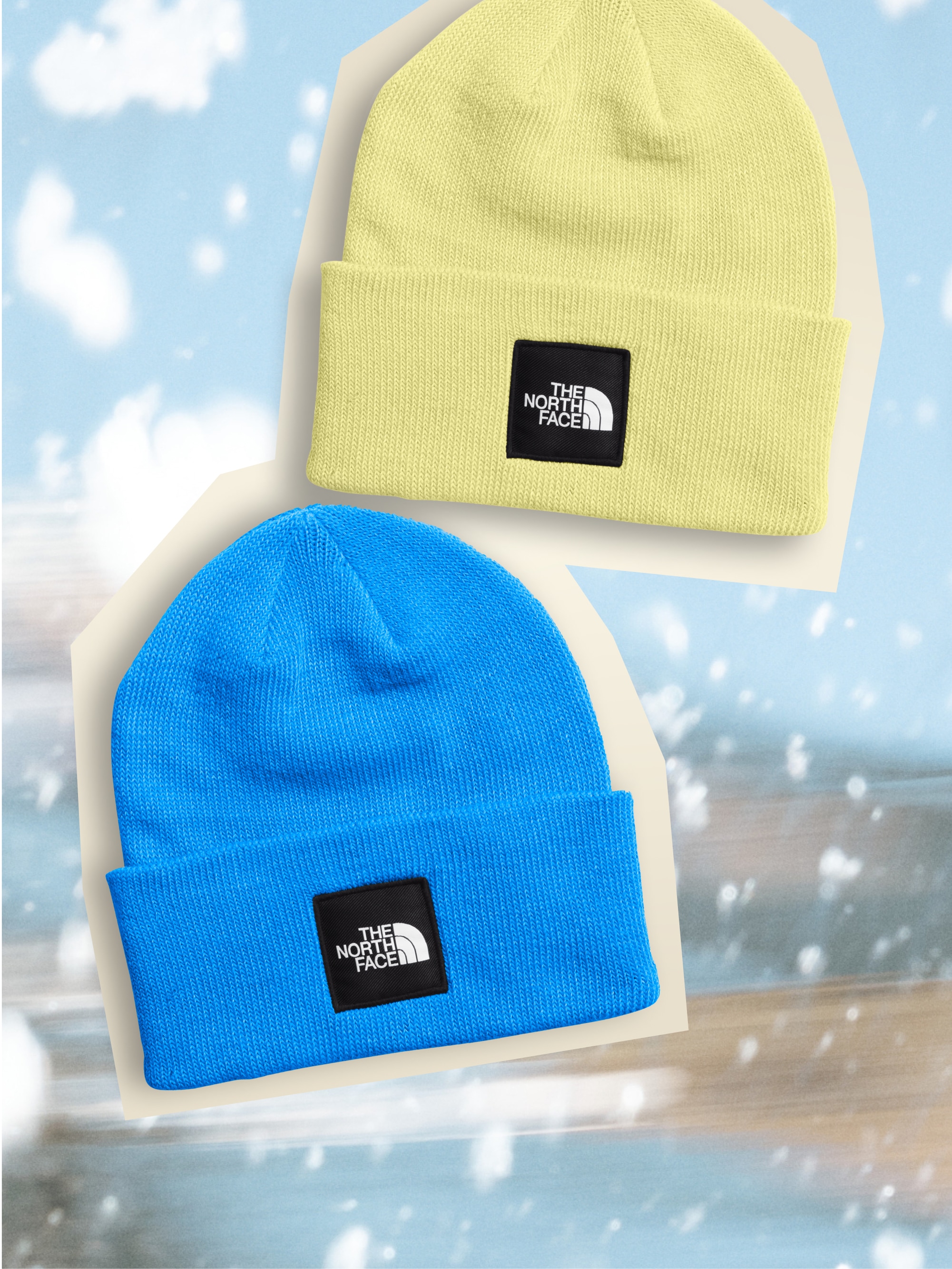 The North Face beanies in various colors.