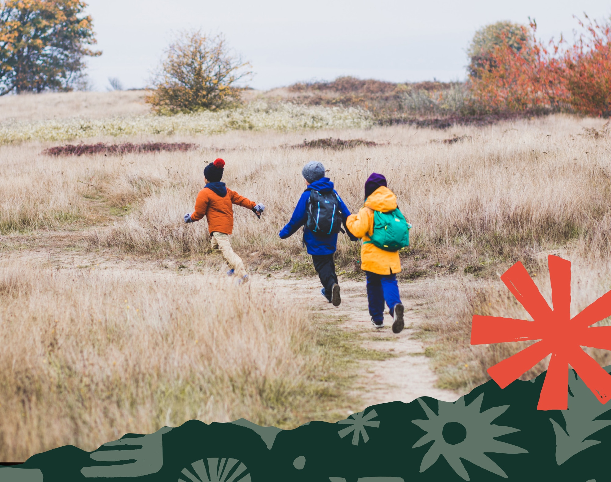 Children run along a trail.