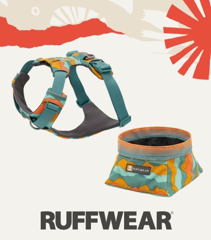 Ruffwear dog harness and bowl.