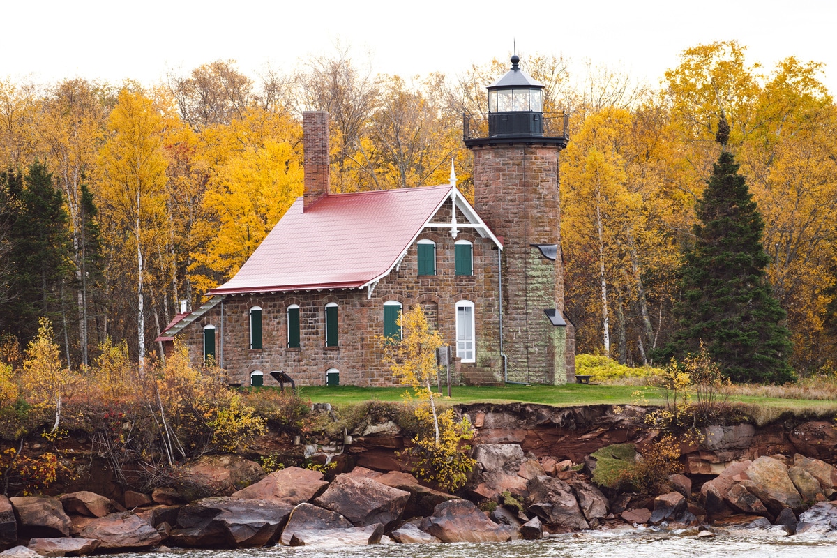 Historic Sand Island lighthouse seen from a boaters perspective.