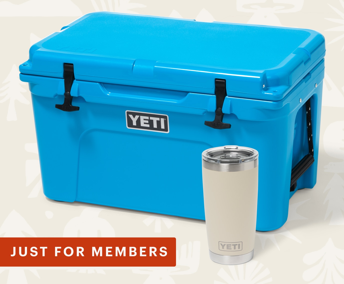 YETI Tundra cooler and Rambler mug.