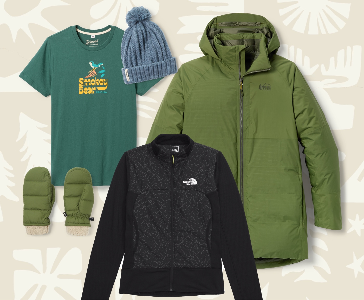 WInter jackets, tops, and accessories.