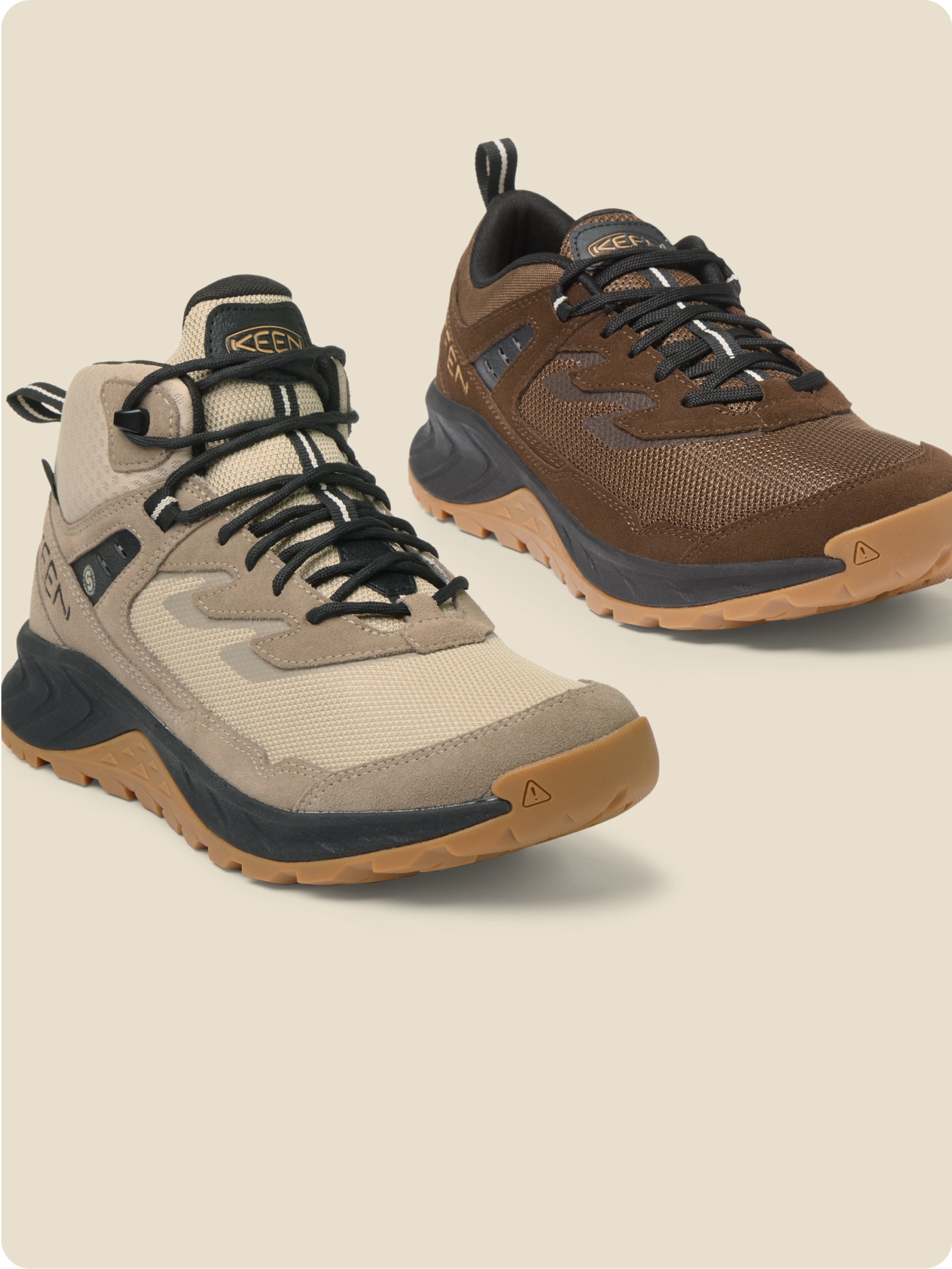 Two pairs of Keen hiking shoes.