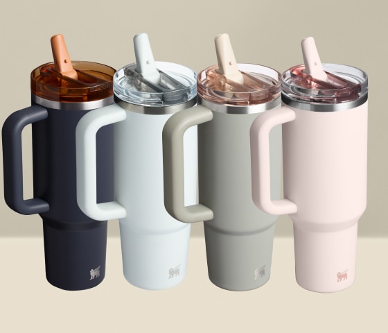 Four Stanley Quencher Tumblers in new colors.