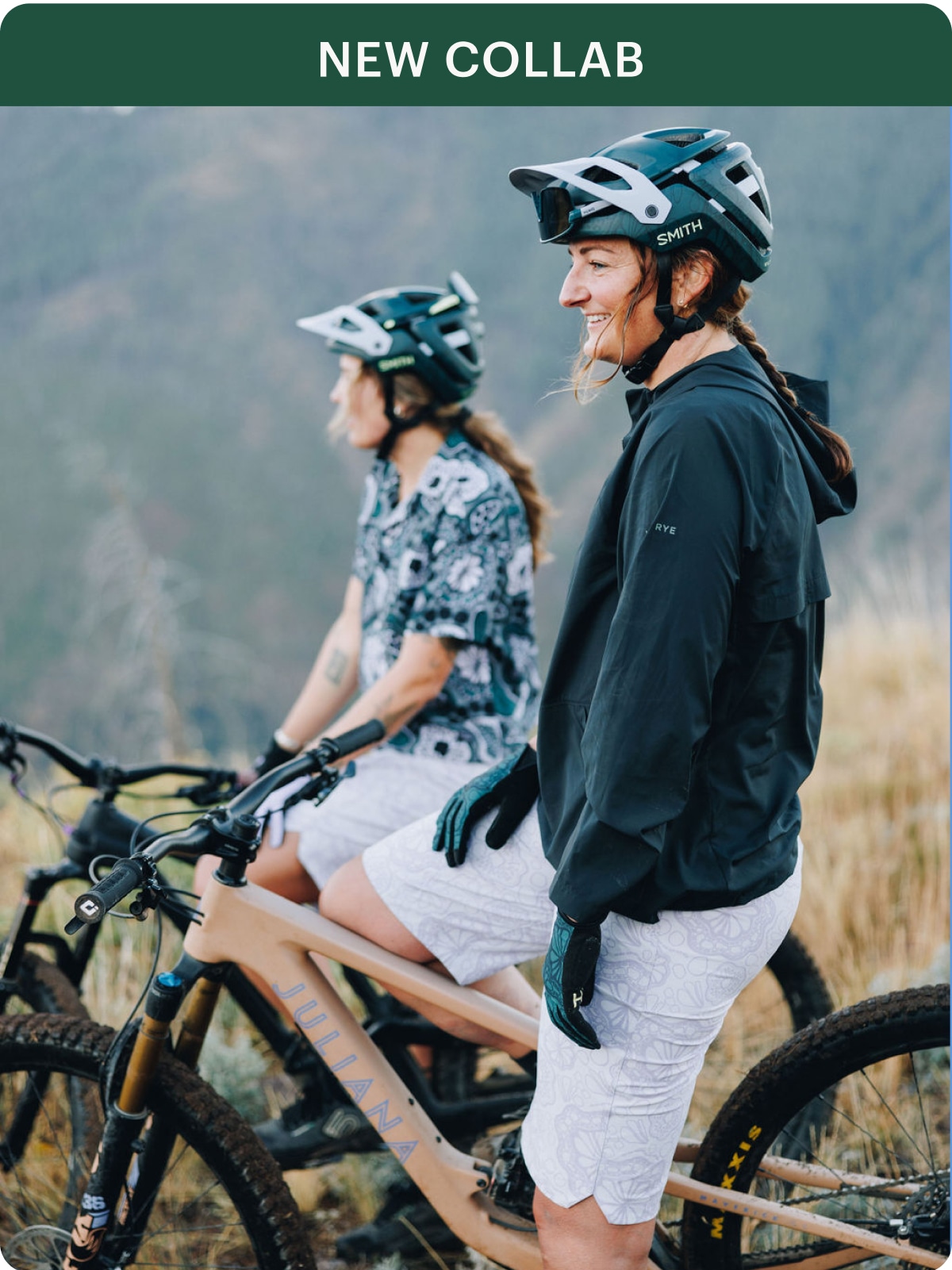 Two people sit on their bikes while taking in the view.