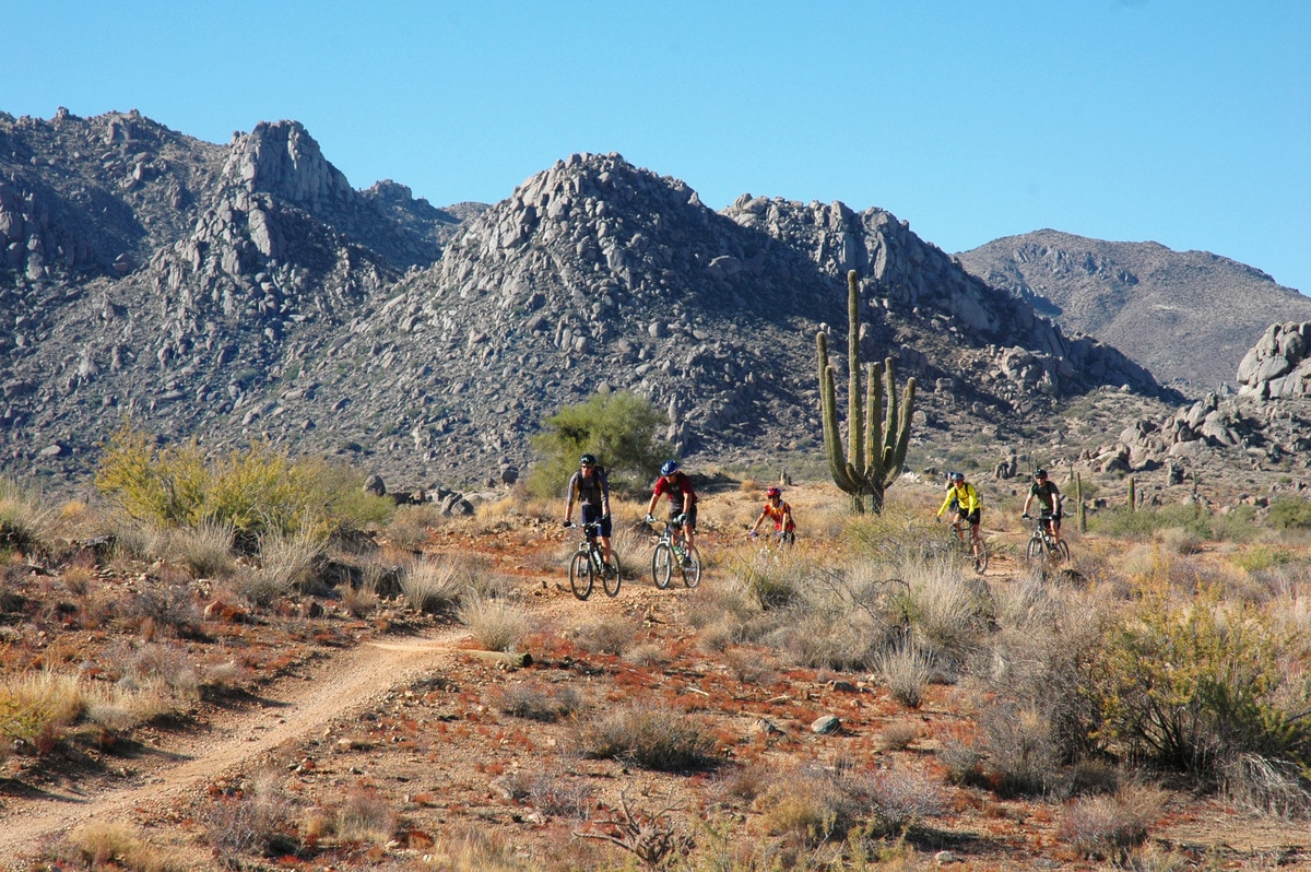 Activity-filled days in the saddle combine rolling singletrack with amazing views of gorgeous, surprisingly diverse desert landscapes, surrounded by rugged mountain ranges.