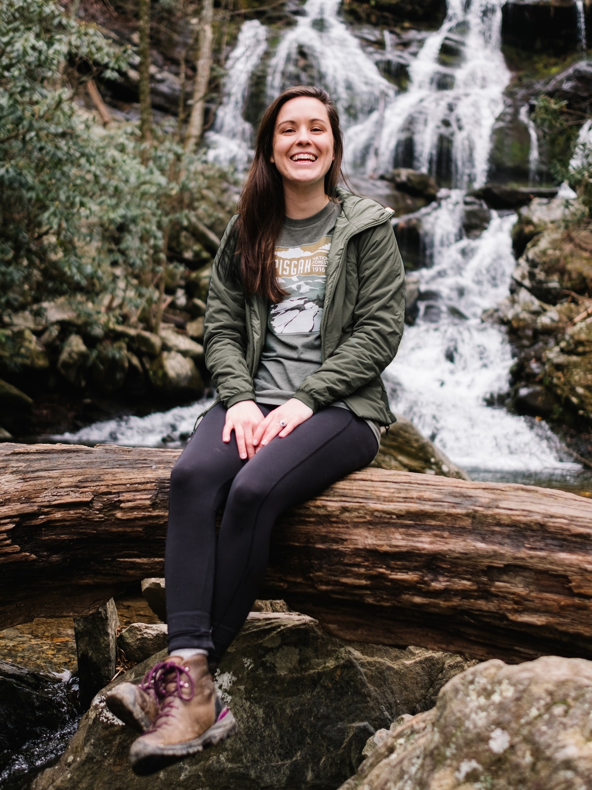 Enjoying one of the many waterfalls in Pisgah National Forest.