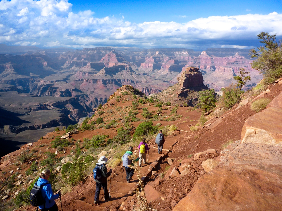 Our experienced guides lead us on  the trail and teach us about the  canyon's human and natural history,  and fascinating geology.