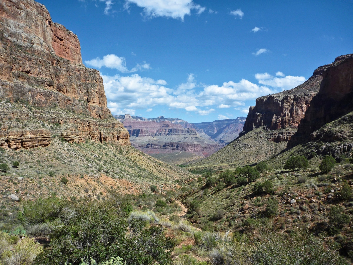 On the climb out of the canyon via Bright Angel Trail, we find convenient rest stops, much-sought-after shade, and watering holes along Bright Angel Creek.