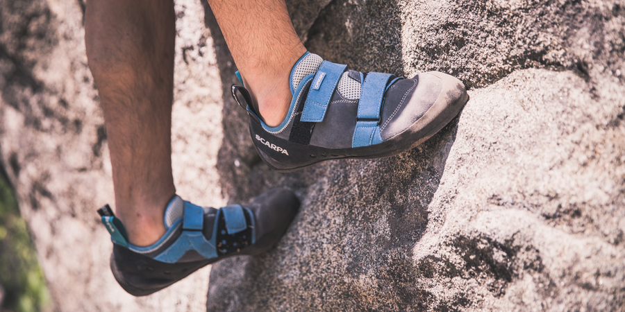 climbing shoes on rock