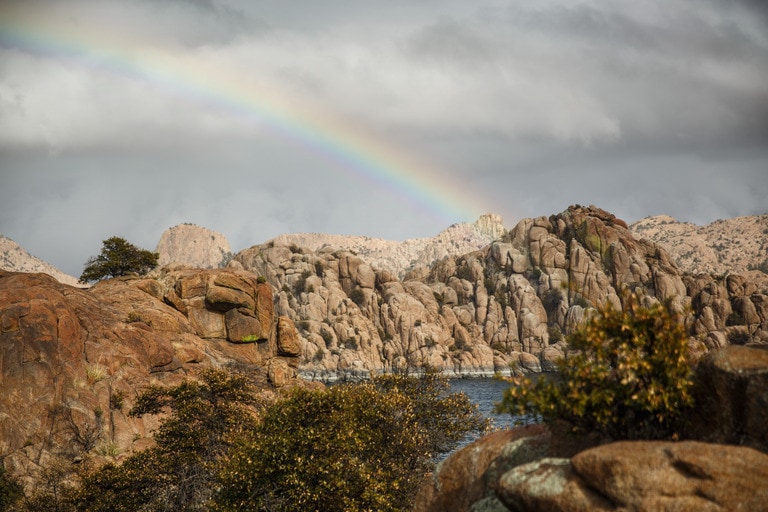 A rainbow over mountains in Arizona