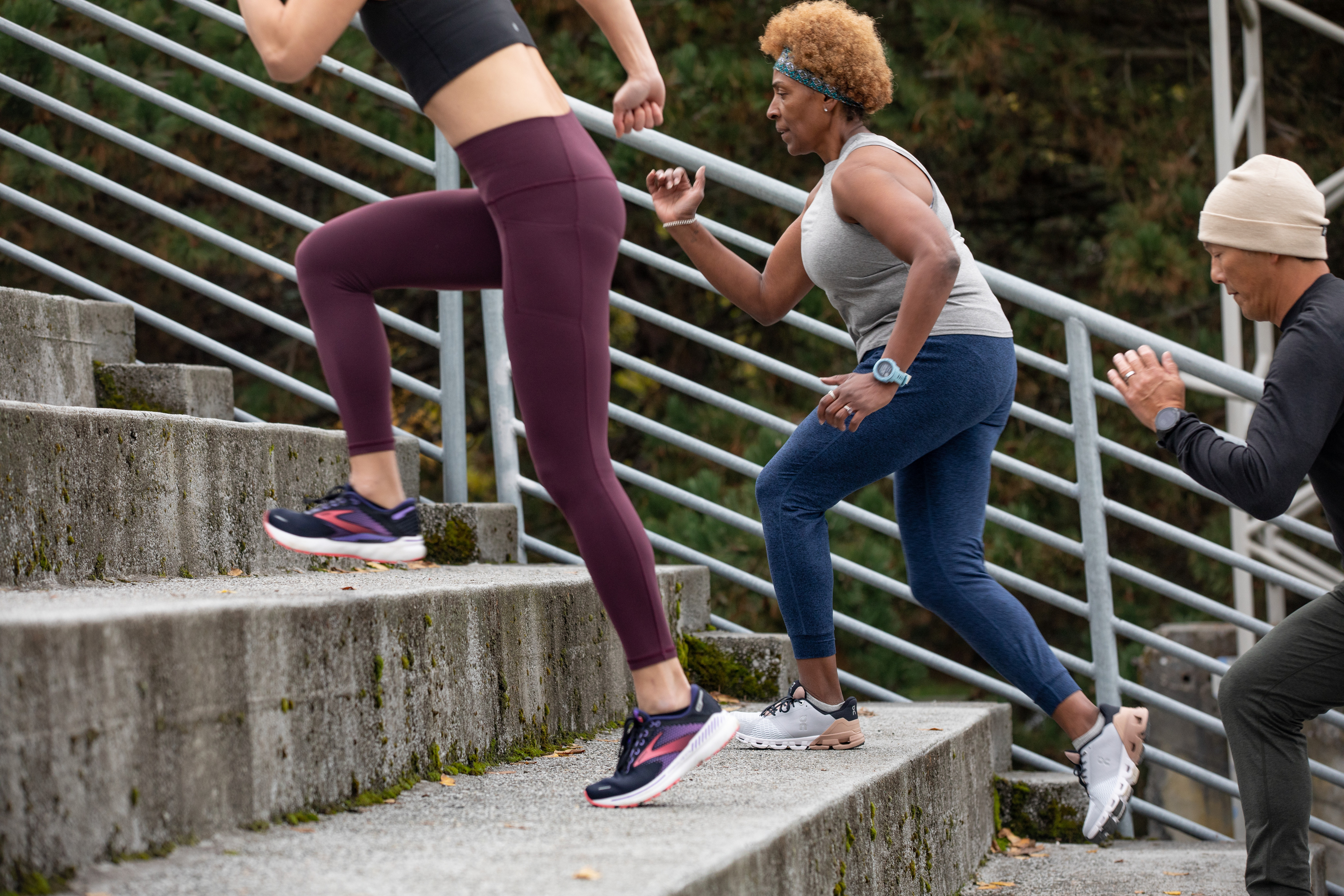 Group runs stadium stairs