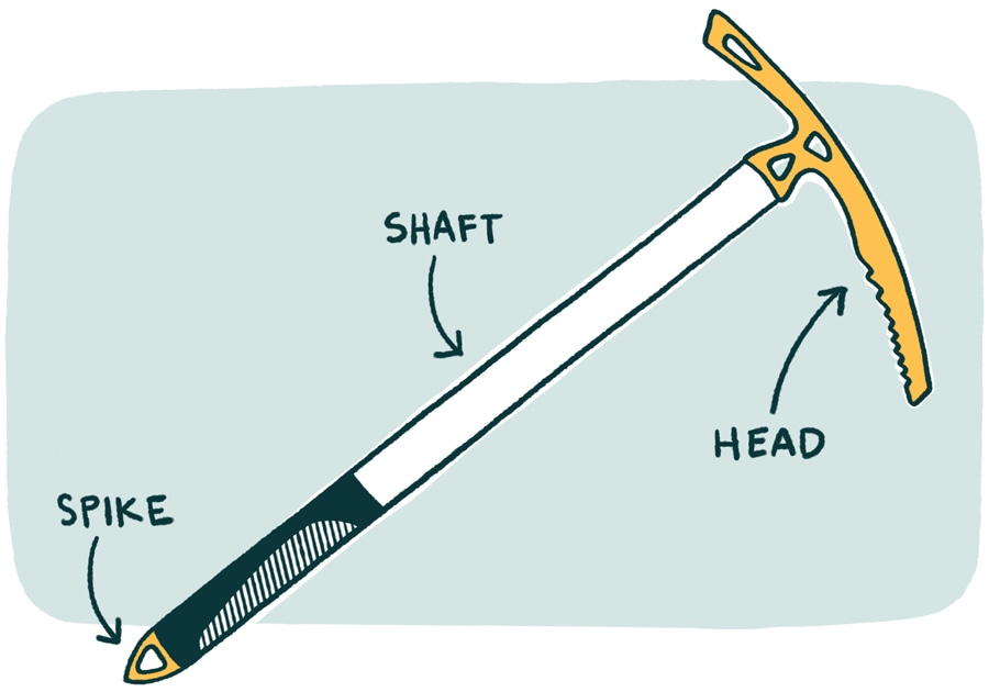 An illustration of an ice axe for mountaineering