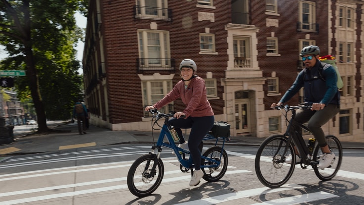 riding an e-bike through town