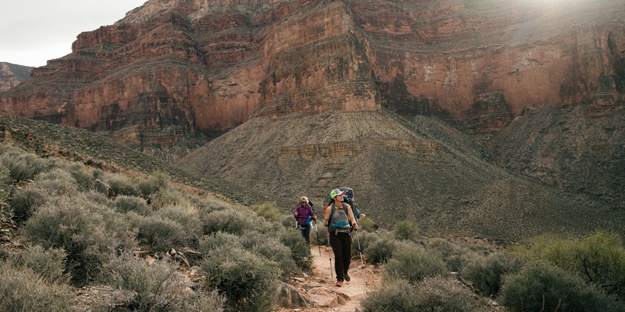 women backpackers on the trail