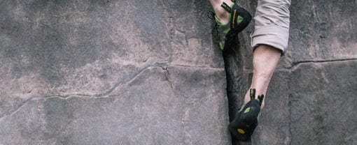 Finger crack climbing footwork