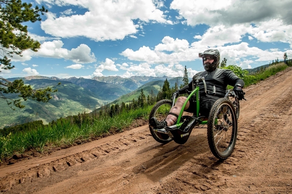 Retired U.S. Navy SEAL and Vail Veterans program participant Elliot Miller on the trails above Vail, Colorado. Photo courtesy of Vail Veterans Program.