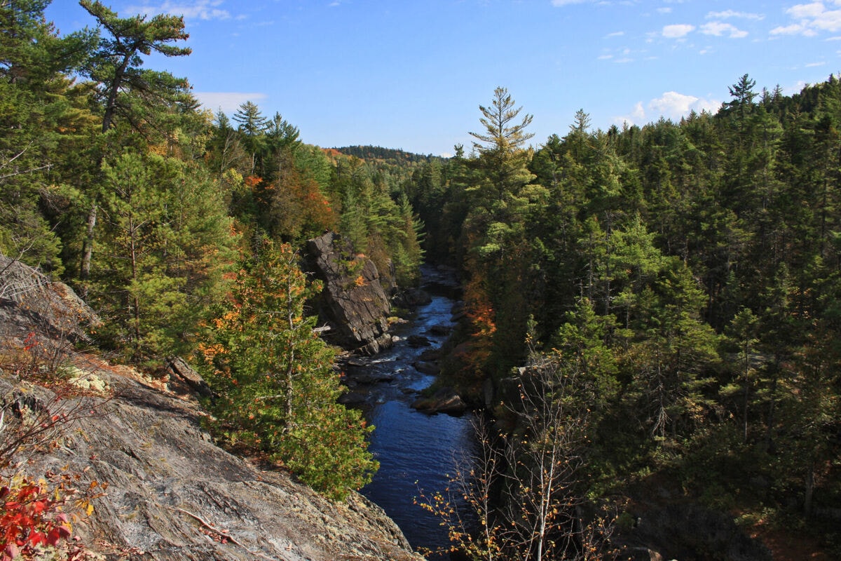 Gulf Hagas, known as the “Grand Canyon of Maine,” is a deep, rocky gorge in the Moosehead Lake region. We hike along the rim of the gorge providing stunning views of the falls and the gorge’s fascinating geological formations.