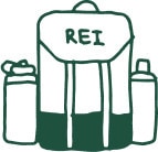 Illustration of a backpack with "REI" on it