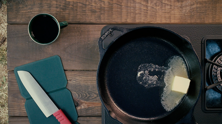 Melting butter in a cast-iron pan