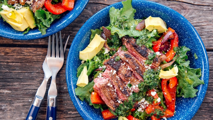 A bowl of steak fajita salad.