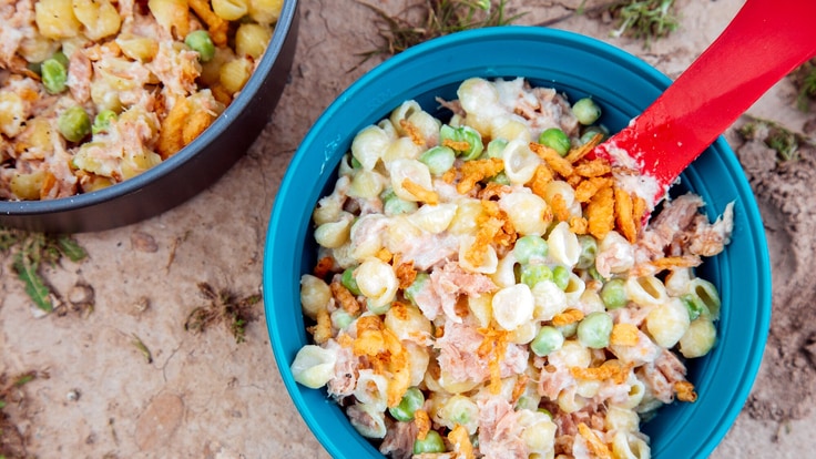 Complete tuna noodle casserole for backpacking