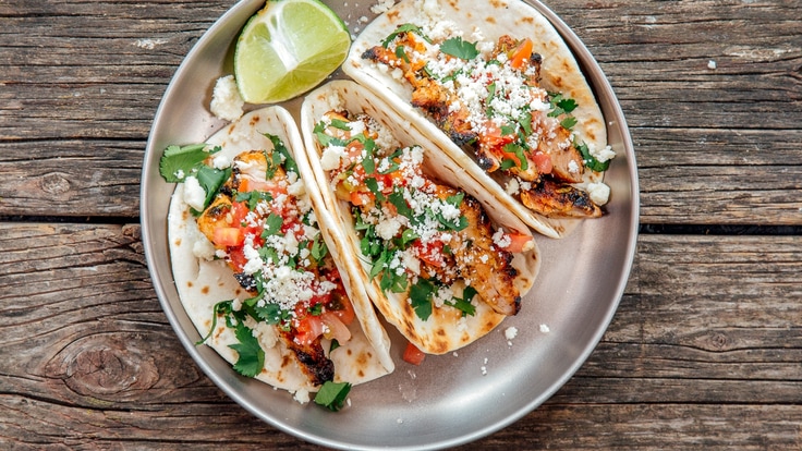 Plated cilantro lime chicken tacos