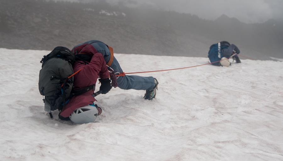 climber 1 and climber 2 go into self-arrest