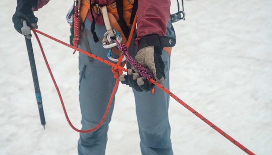 a rescue climber self-belaying