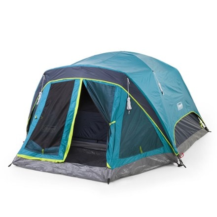 Coleman Skydome 4-Person Screen Room Tent with Dark Room Technology 3/4 front view with rainfly