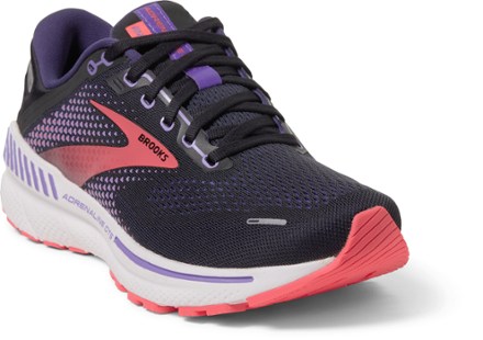 Brooks Adrenaline GTS 22 Road-Running Shoes - Women's 3/4 view (Black/Purple/Coral)