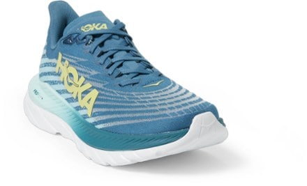 HOKA Mach 5 Road-Running Shoes - Men's 3/4 view (Bluesteel/Sunlit Ocean)