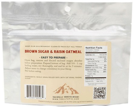 Trailtopia Brown Sugar and Raisin Oatmeal - 1 Serving 1