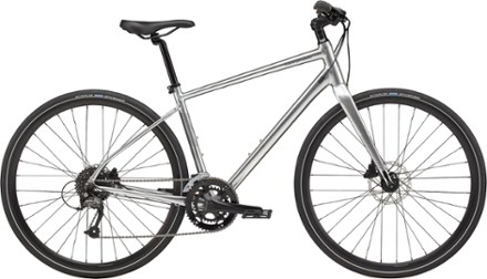 Silver Cannondale Quick Disc 3 hybrid bike for men.