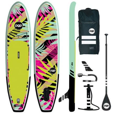 POP Board Co. Royal Hawaiian Palm Inflatable Stand Up Paddle Board with Paddle - 10'6" 0