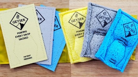 Geyser Systems Clean Kit Replacement Sponges - Package of 3 Shown compressed for easy packing and expanded with water