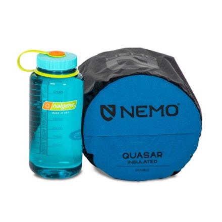 NEMO Quasar 3D Lightweight Insulated Sleeping Pad - Double Water bottle for comparison only; not included